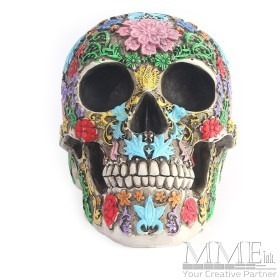 Life Size Colorful Floral Human Skull