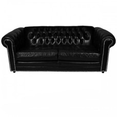 Tufted Black Leather Couch