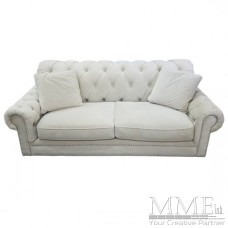Tufted Cream Suede Sofa