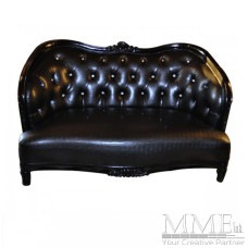 Tufted Black Leather Love Seat