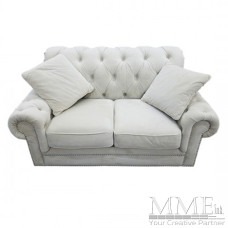 Tufted Cream Suede Loveseat